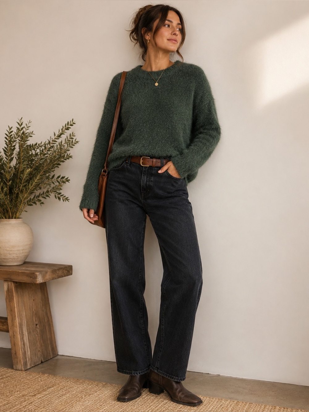 Marine Layer Forest Green Wool Blend Sweater 90s Minimalist Relaxed Knit M